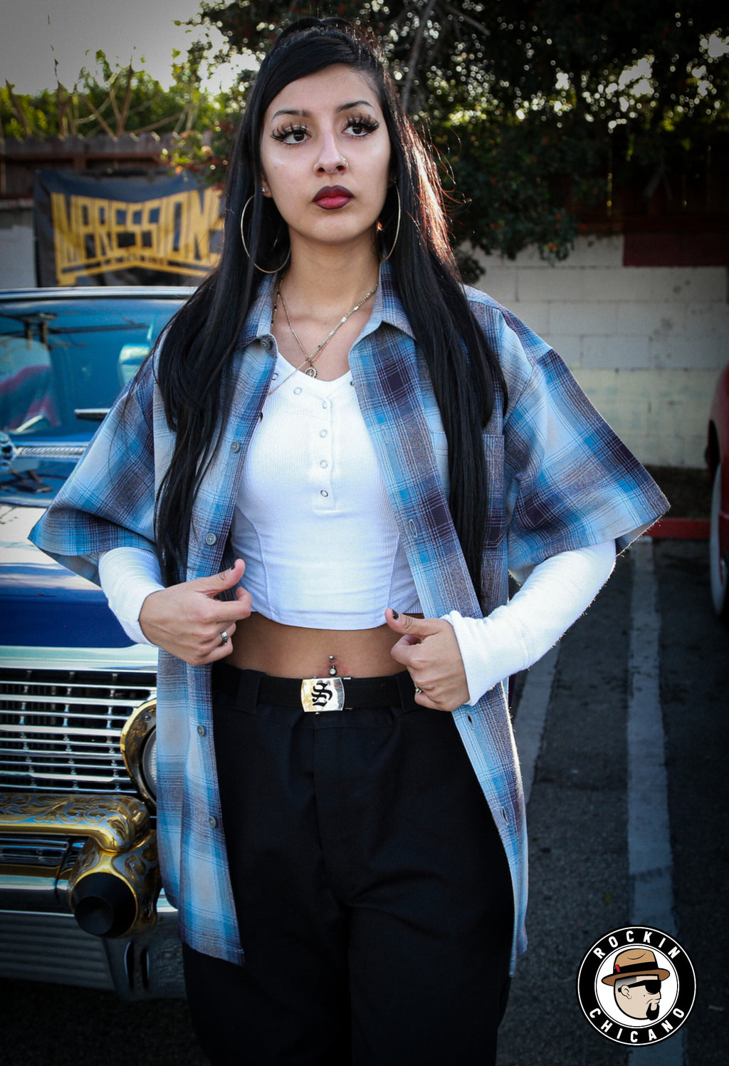 SHORT SLEEVE PLAID BUTTON UP SHIRT-SKY BLUE/ GRAY