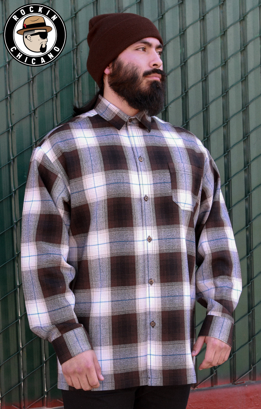LONG SLEEVE PLAID BUTTON UP SHIRT-BROWN/ BLUE