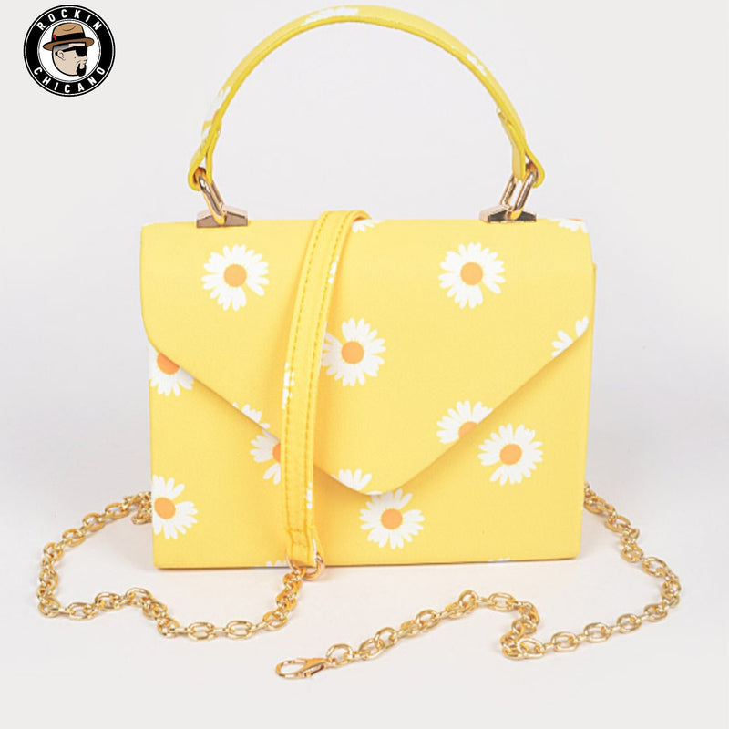 Flower Top Handle Bag in Yellow