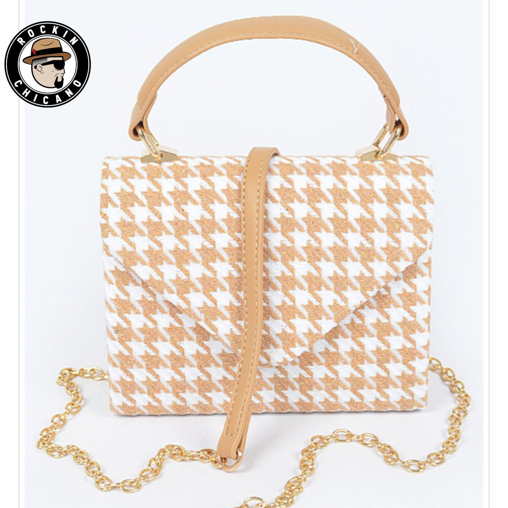 Houndstooth Top Handle Bag Beige