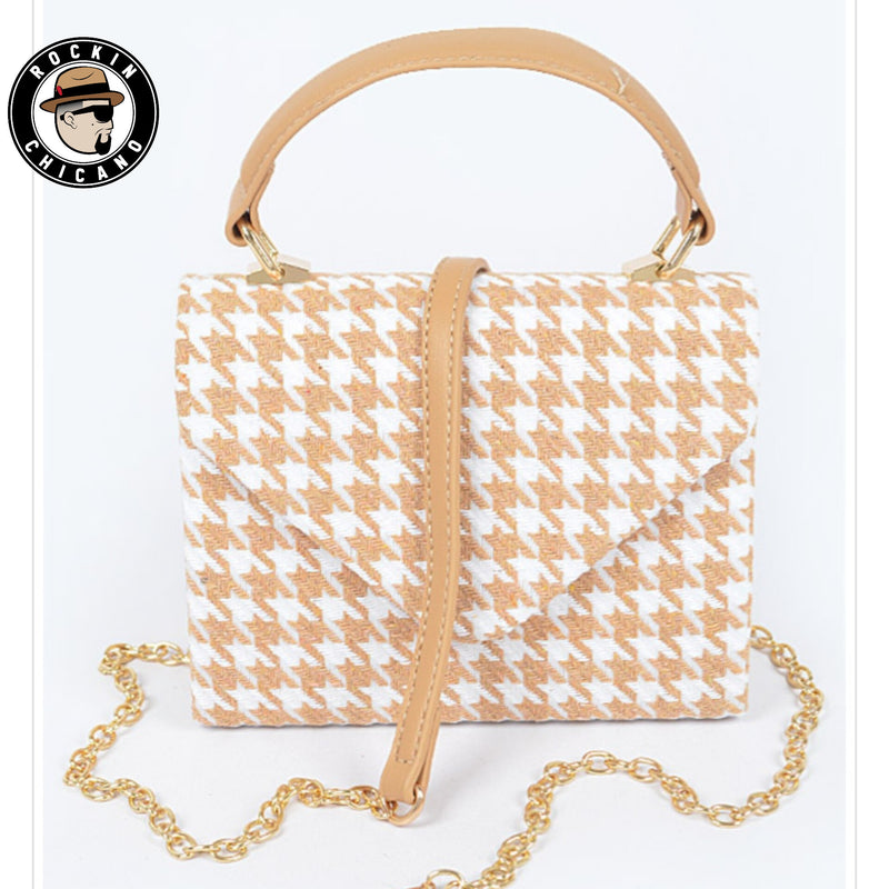 Houndstooth Top Handle Bag Beige