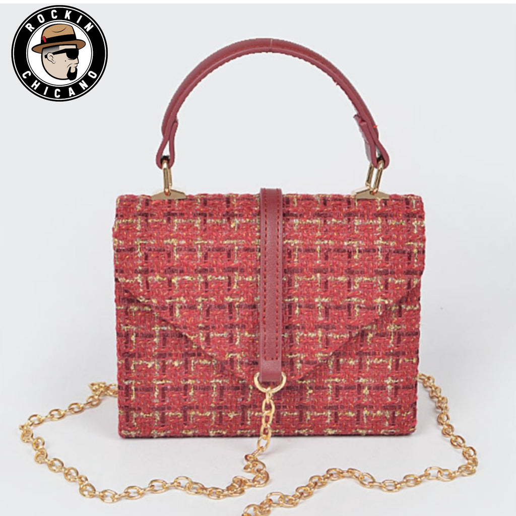 Tweed Top Handle Soft Burgundy