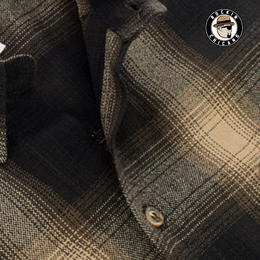 SHORT SLEEVE PLAID BUTTON UP SHIRT-BROWN/ KHAKI