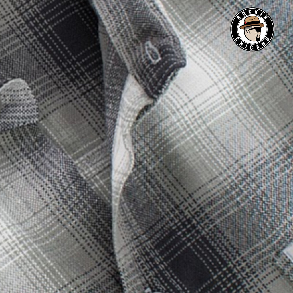 SHORT SLEEVE PLAID BUTTON UP SHIRT-LIGHT GRAY/ WHITE