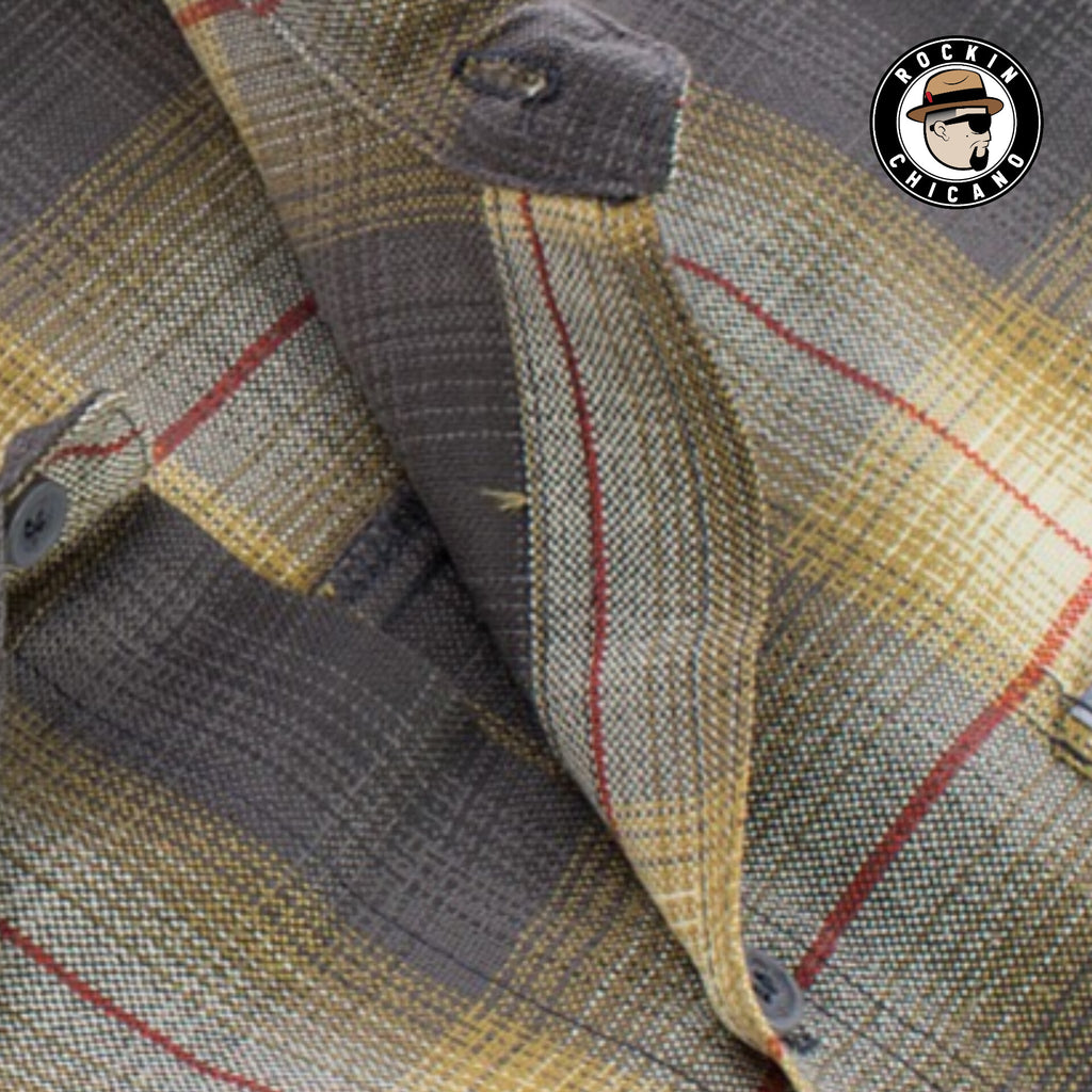 SHORT SLEEVE PLAID BUTTON UP SHIRT- SOFT YELLOW/ GRAY