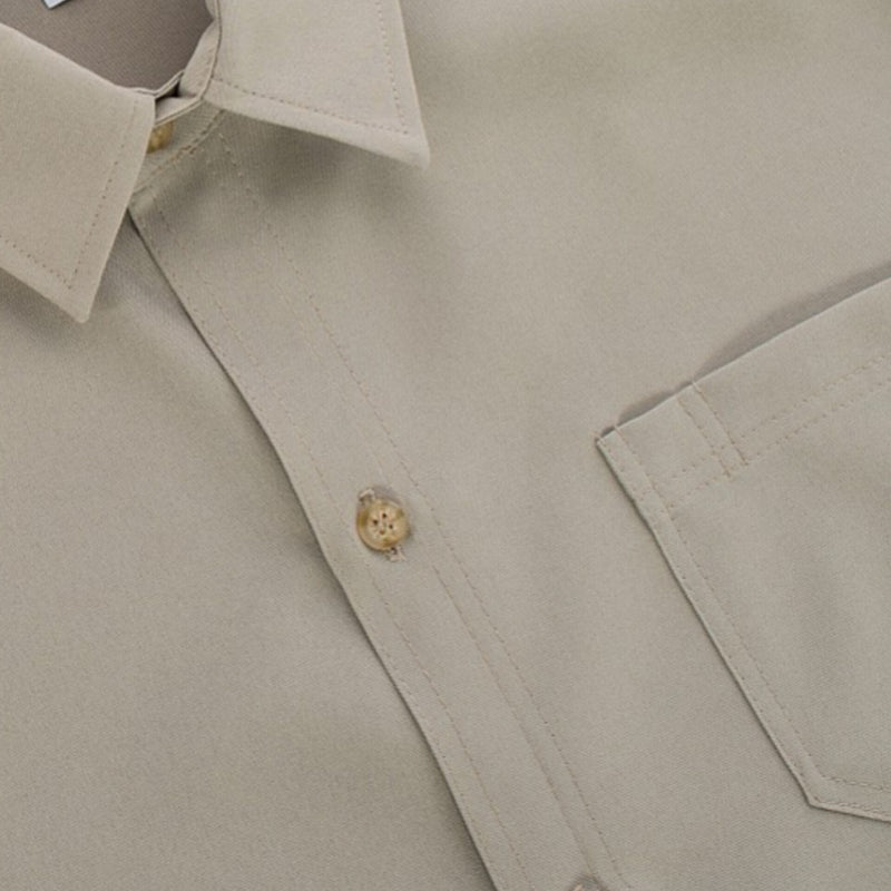 SOLID COLOR SHORT SLEEVE BUTTON UP SHIRT- KHAKI