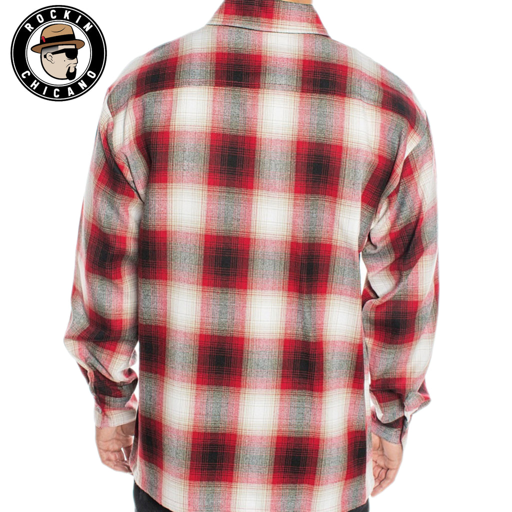LONG SLEEVE PLAID BUTTON UP SHIRT-RED