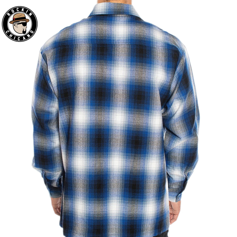 LONG SLEEVE PLAID BUTTON UP SHIRT-ROYAL BLUE/ WHITE