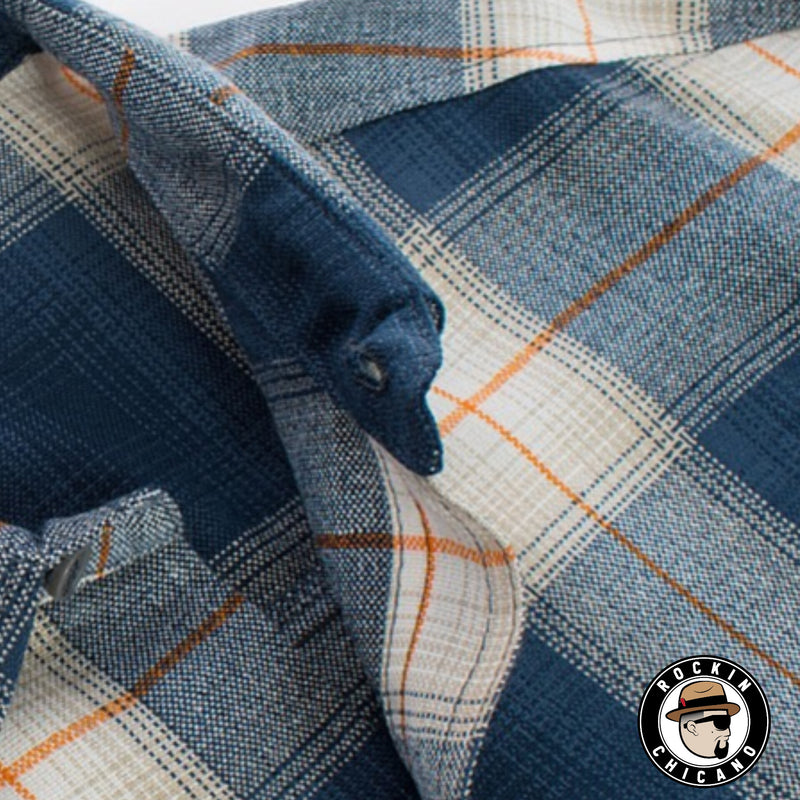 LONG SLEEVE PLAID BUTTON UP SHIRT-BLUE/ ORANGE