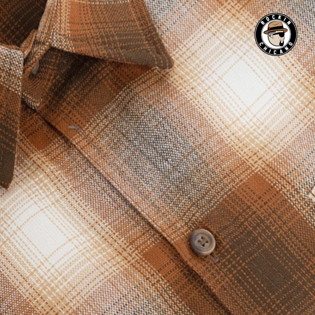 LONG SLEEVE PLAID BUTTON UP SHIRT-CARAMEL