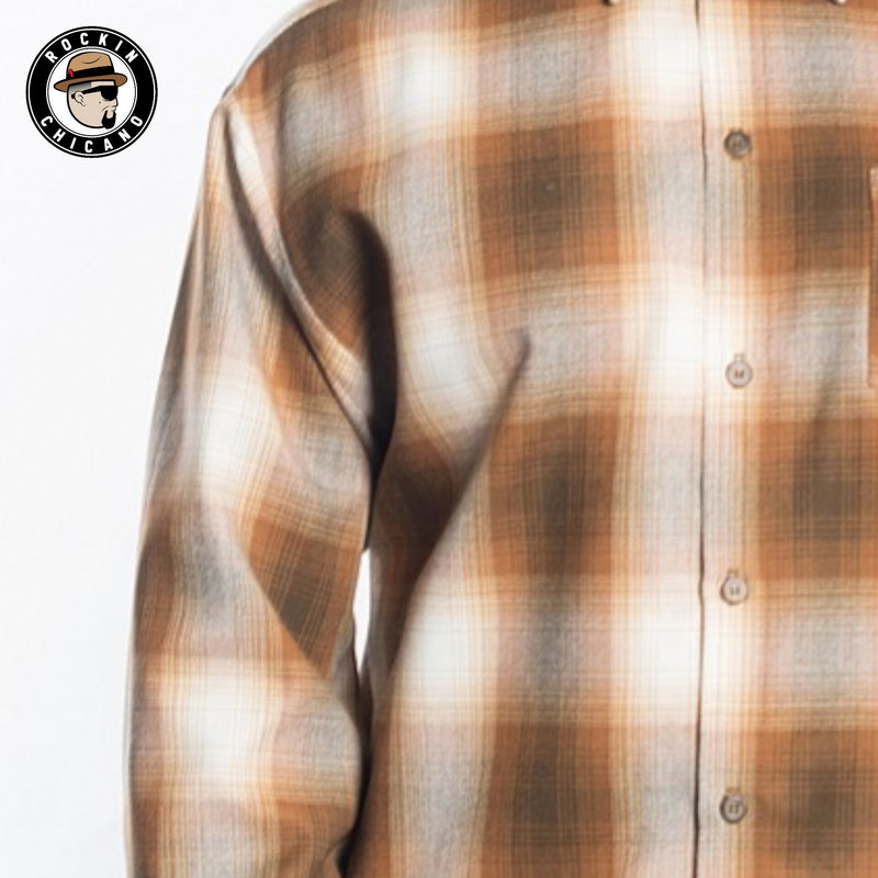 LONG SLEEVE PLAID BUTTON UP SHIRT- SOFT YELLOW/ GRAY