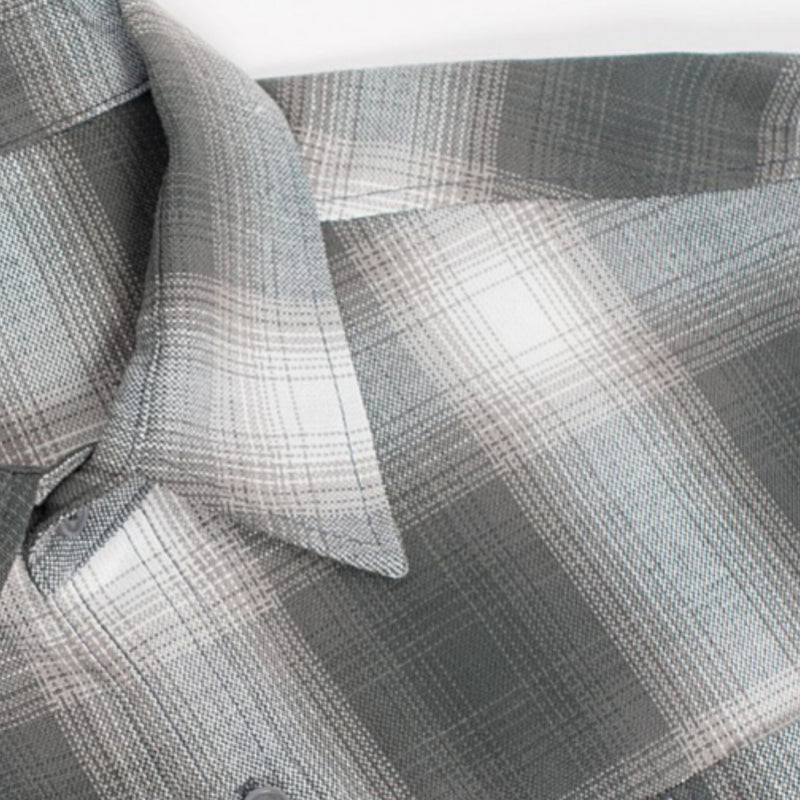 SHORT SLEEVE PLAID BUTTON UP SHIRT- PEWTER