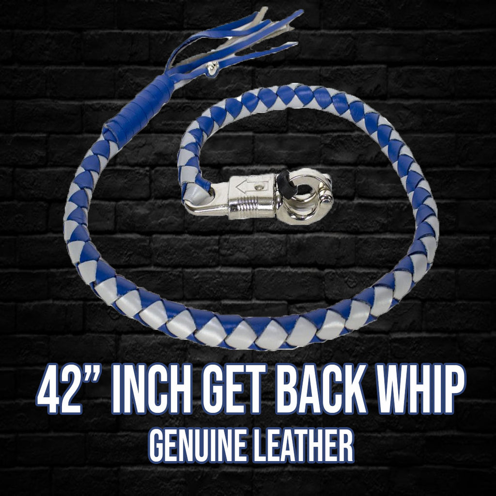 42" Long Blue And Silver Get Back Whip