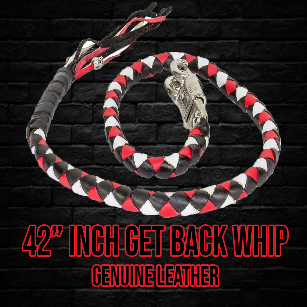 42" Long White Black Red Get Back Whip