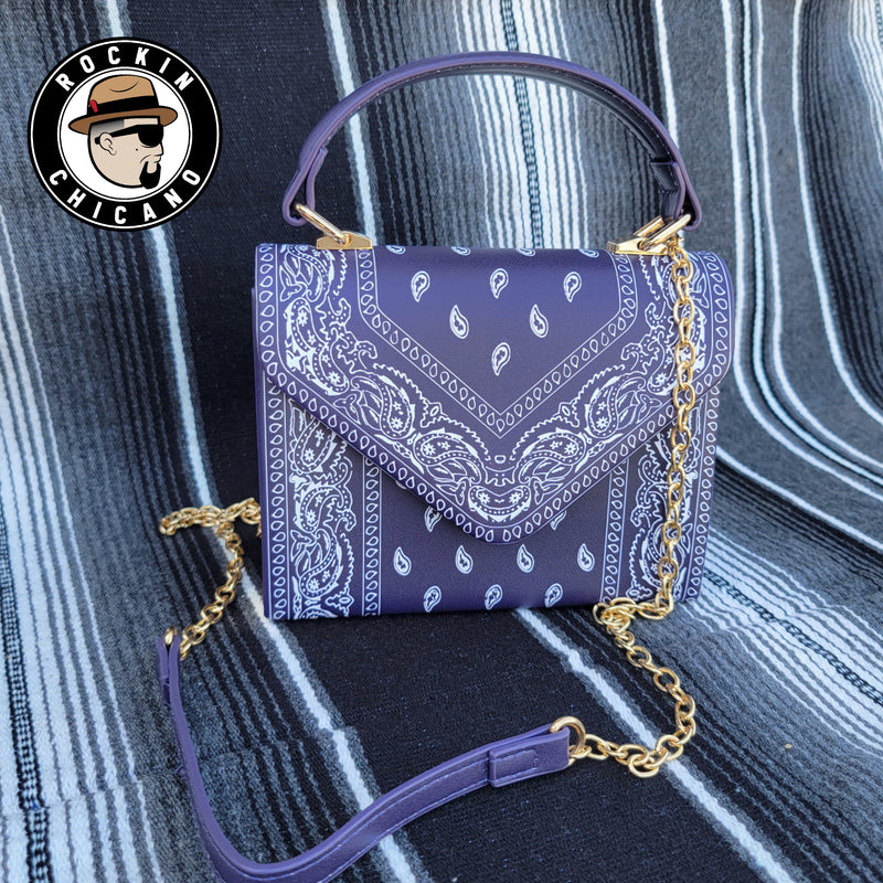 Bandana small Handbag in Navy with purple tones