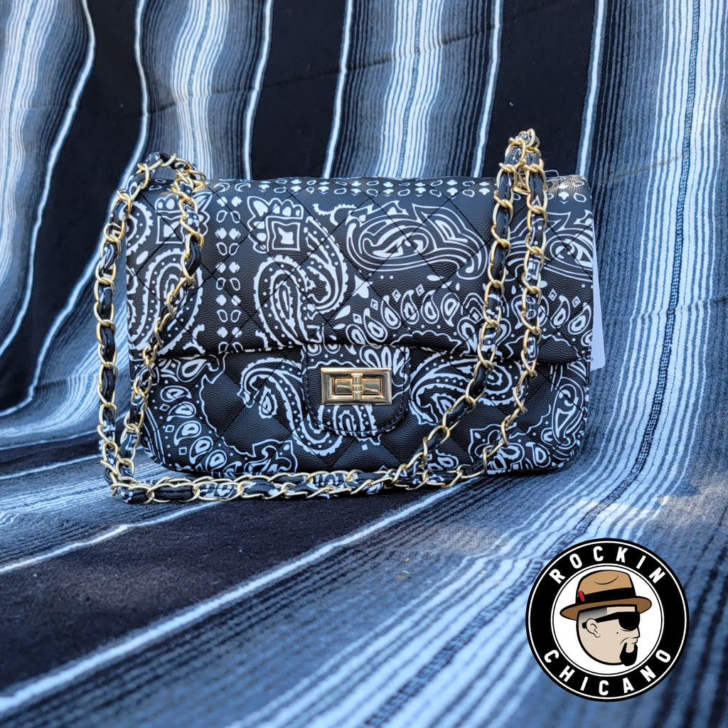 Chain Handle Bandana Purse in Black