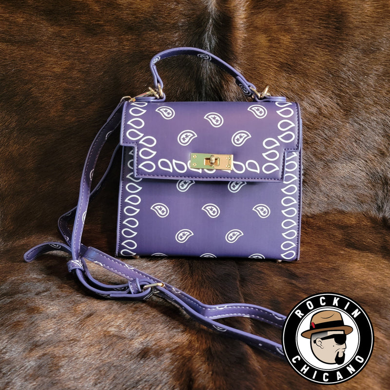 Bandana Top handle square Handbag in Blue Purple