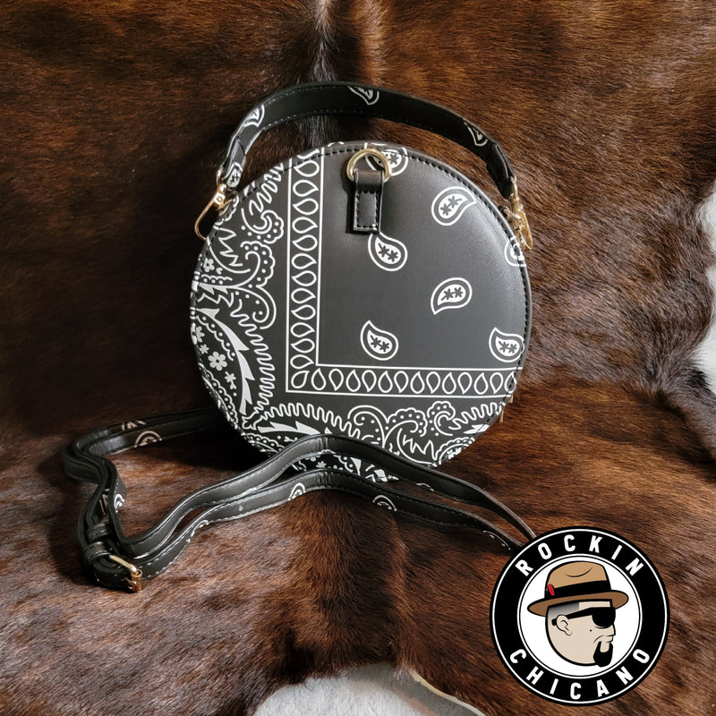 Bandana Print Round Crossbody Purse in Black