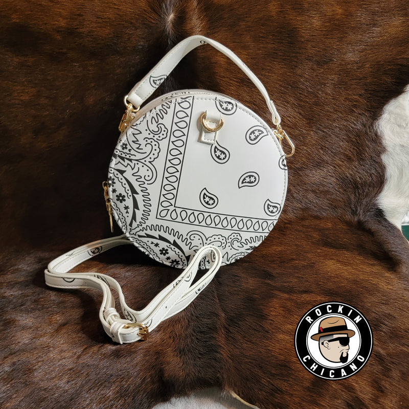 Bandana Print Round Crossbody Purse in White