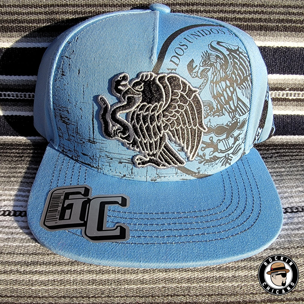 Mexican Eagle Snapback hat Baby Blue