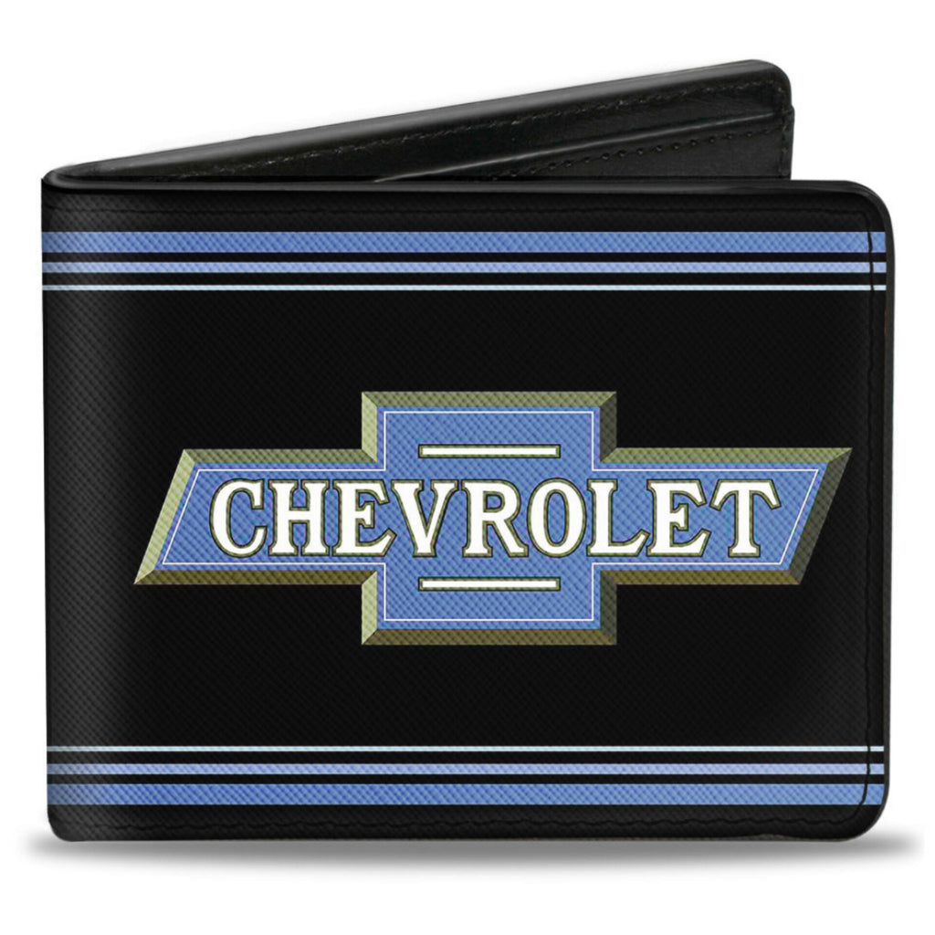 Bi-Fold Wallet - 1916 Chevy Bowtie Logo Stripes Black Blue