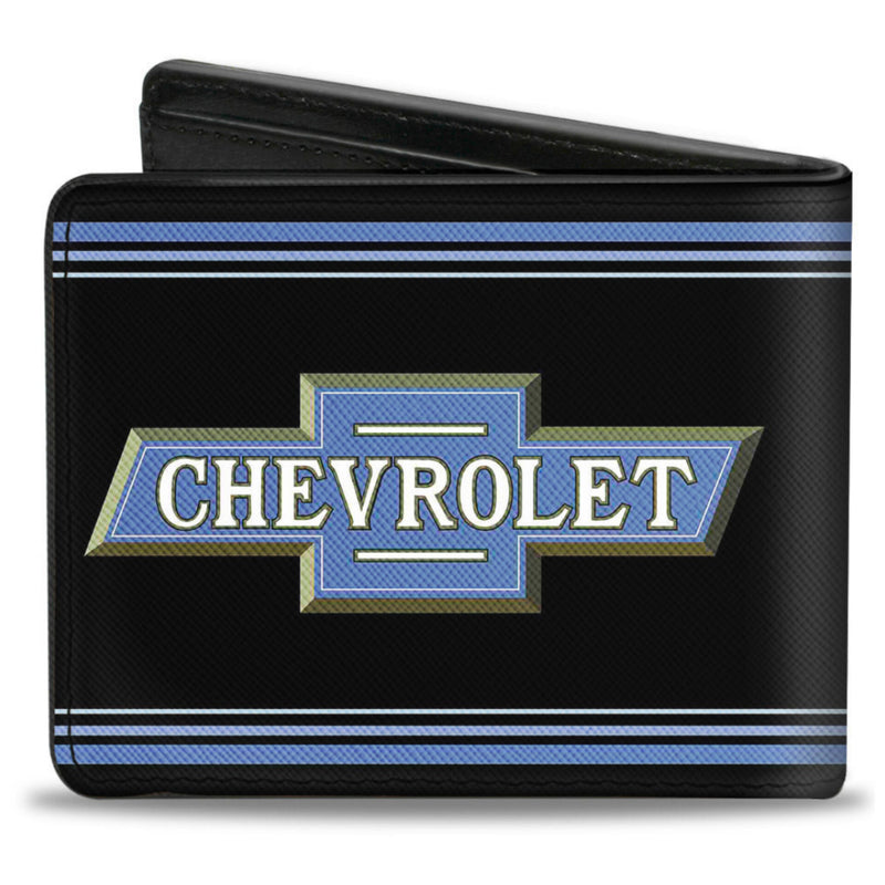Bi-Fold Wallet - 1916 Chevy Bowtie Logo Stripes Black Blue