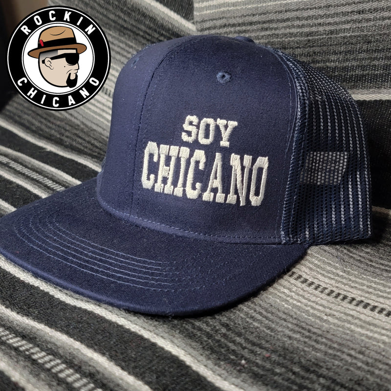 Soy Chicano in Navy Snapback hat