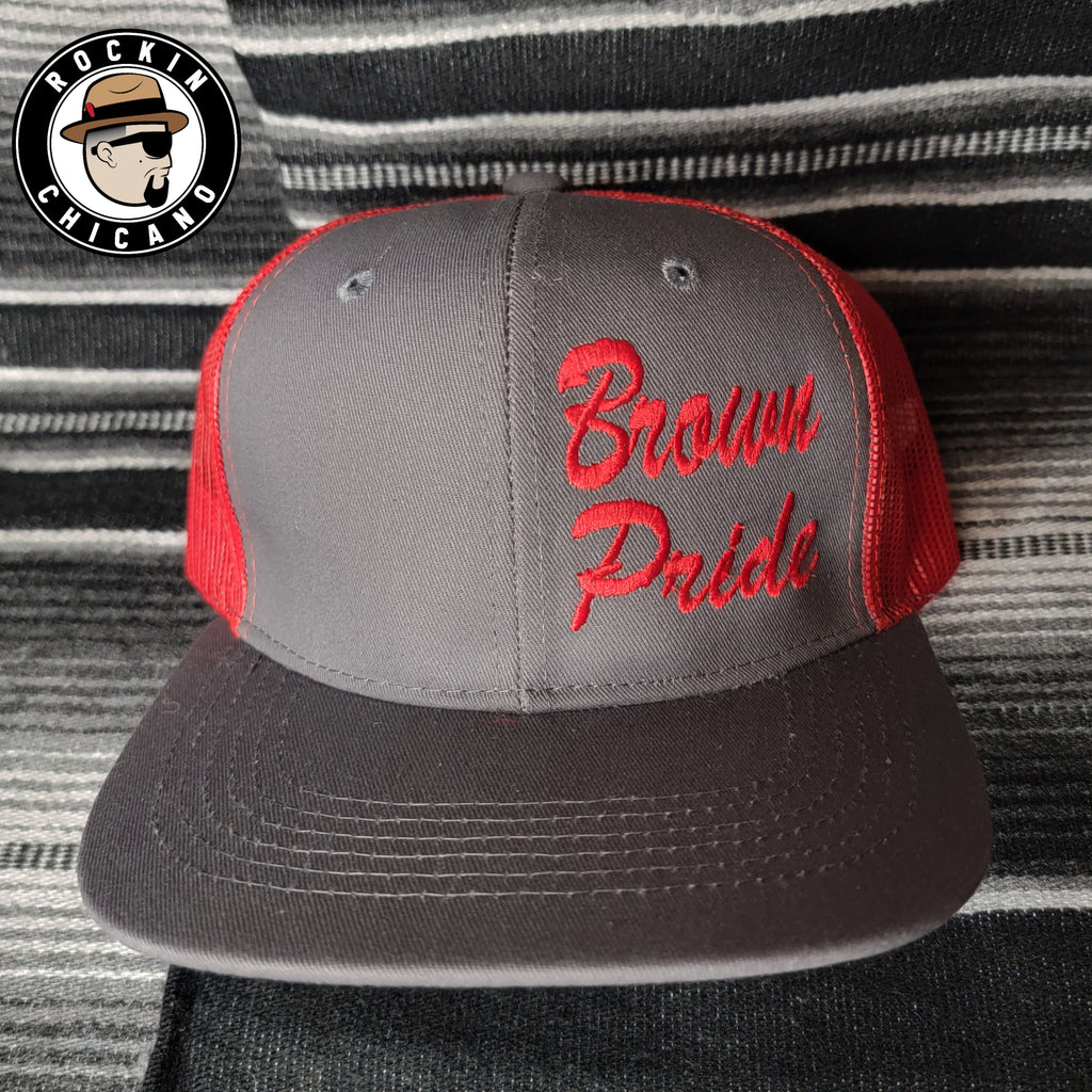 Brown Pride Snapback hat in Red and Grey