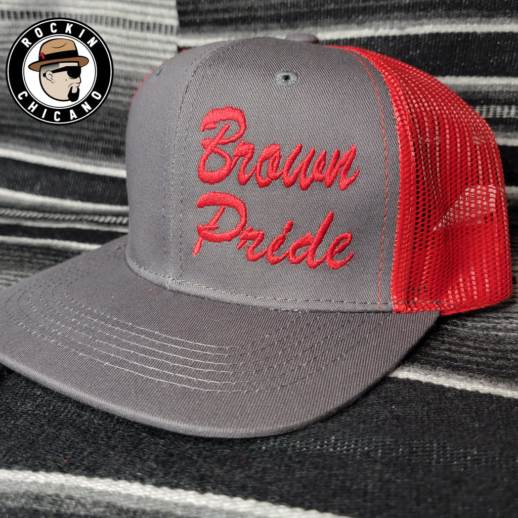 Brown Pride Snapback hat in Red and Grey