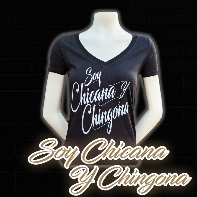 Proud Chicana w/ Red Rose V-Neck Tee
